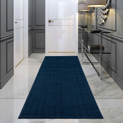 Tapis uni à relief chevrons - Bleu