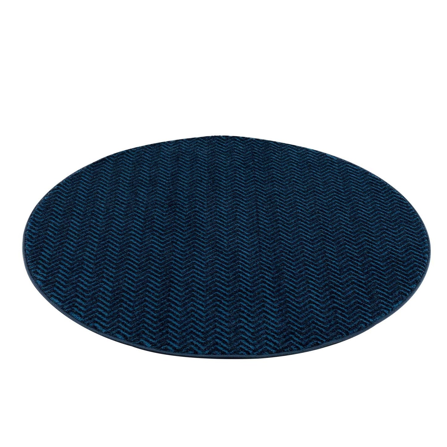 Tapis Rond uni à relief chevrons - Bleu