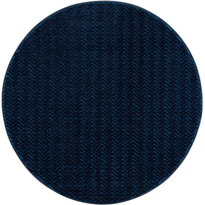 Tapis Rond uni à relief chevrons - Bleu