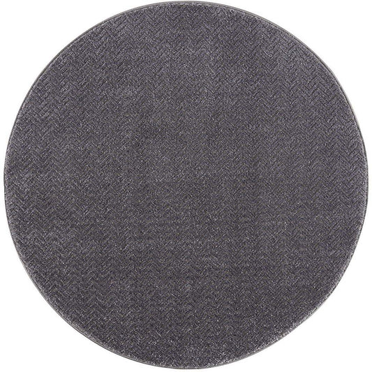 Tapis Rond uni gris à relief chevron