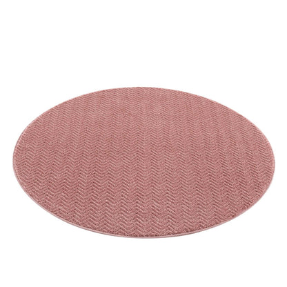 Tapis Rond uni à relief chevrons - Rose