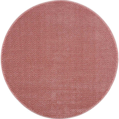 Tapis Rond uni à relief chevrons - Rose