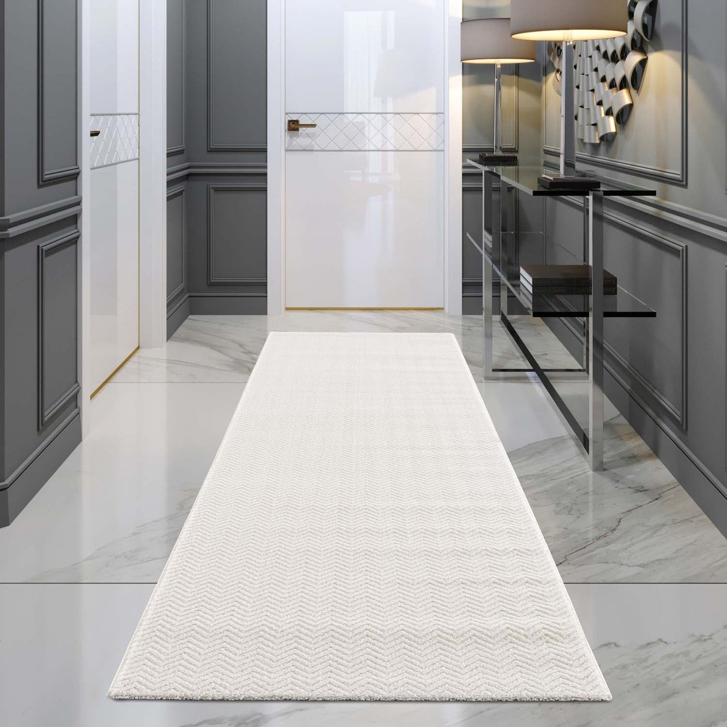 Tapis uni à relief chevrons - Crème