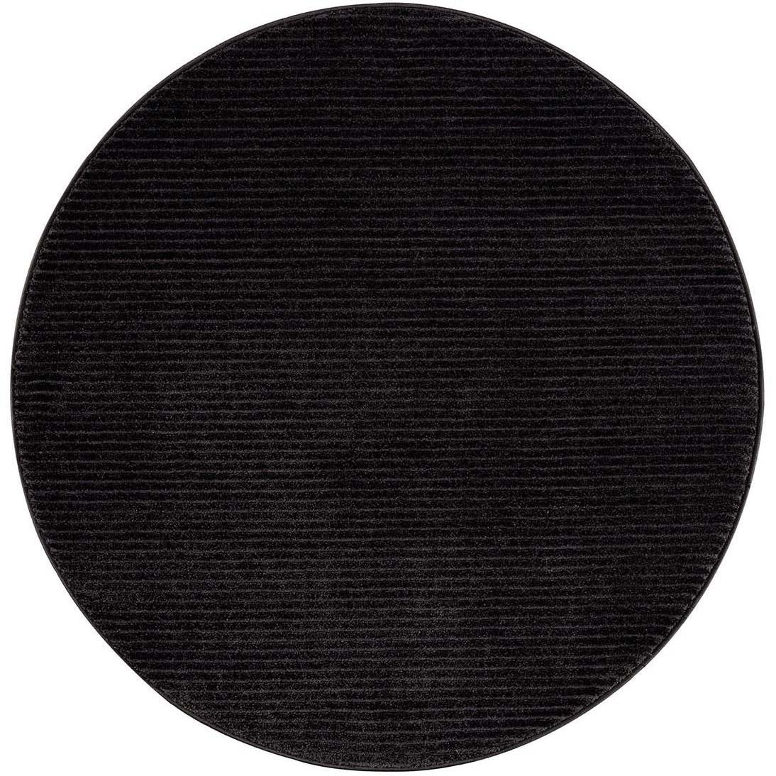 Tapis Rond uni à motifs lignes en relief - Anthracite