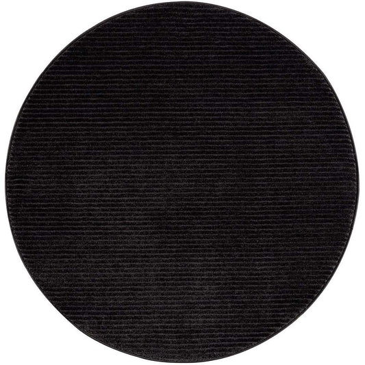 Tapis Rond uni à motifs lignes en relief - Anthracite