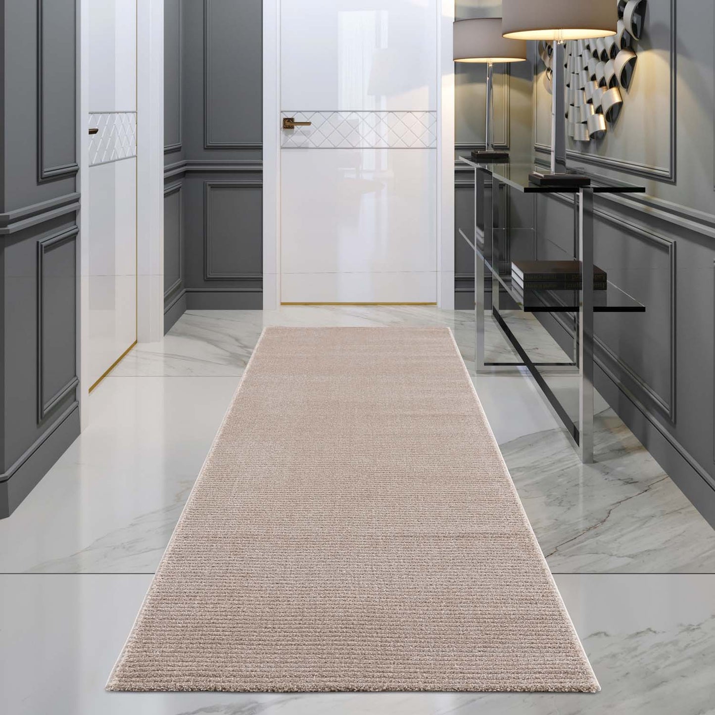 Tapis uni à motifs lignes en relief - Beige