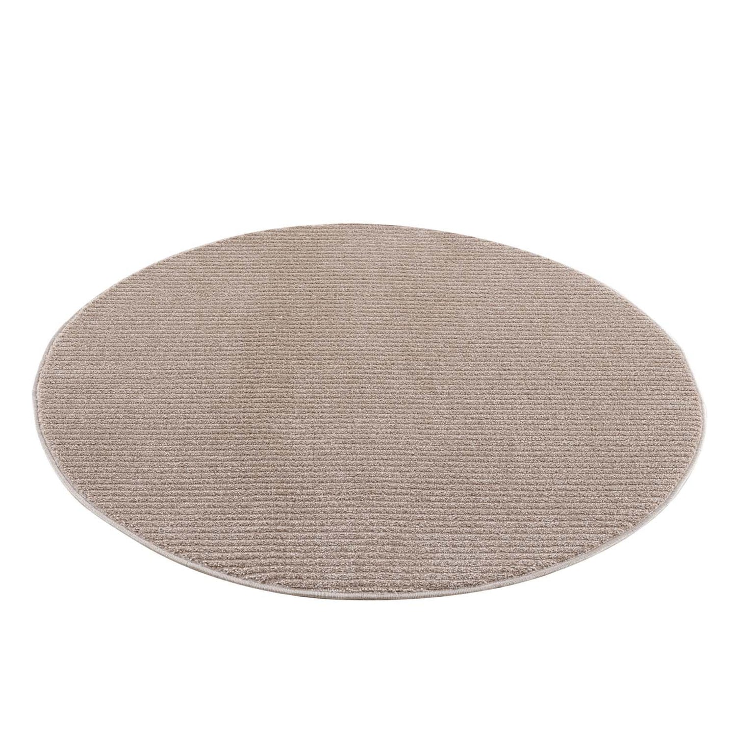 Tapis Rond uni à motifs lignes en relief - Beige