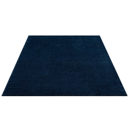 Tapis uni à motifs lignes en relief - Bleu