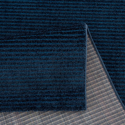 Tapis uni à motifs lignes en relief - Bleu