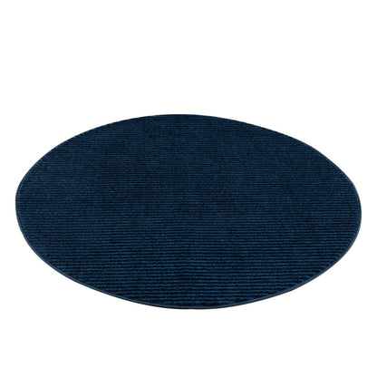 Tapis Rond uni à motifs lignes en relief - Bleu