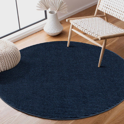 Tapis Rond uni à motifs lignes en relief - Bleu