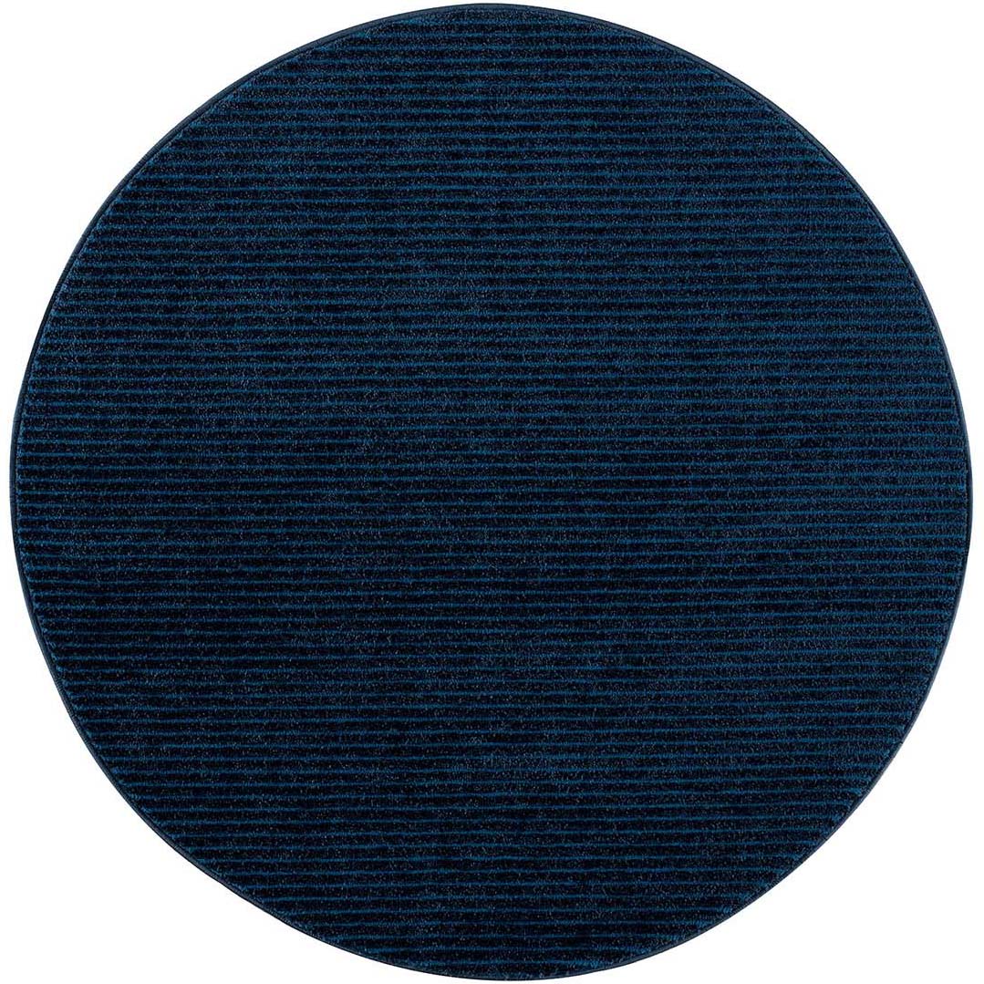 Tapis Rond uni à motifs lignes en relief - Bleu