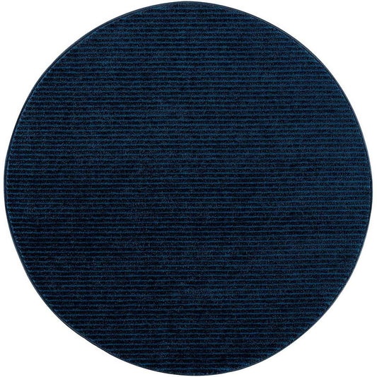 Tapis Rond uni bleu à relief linéaire