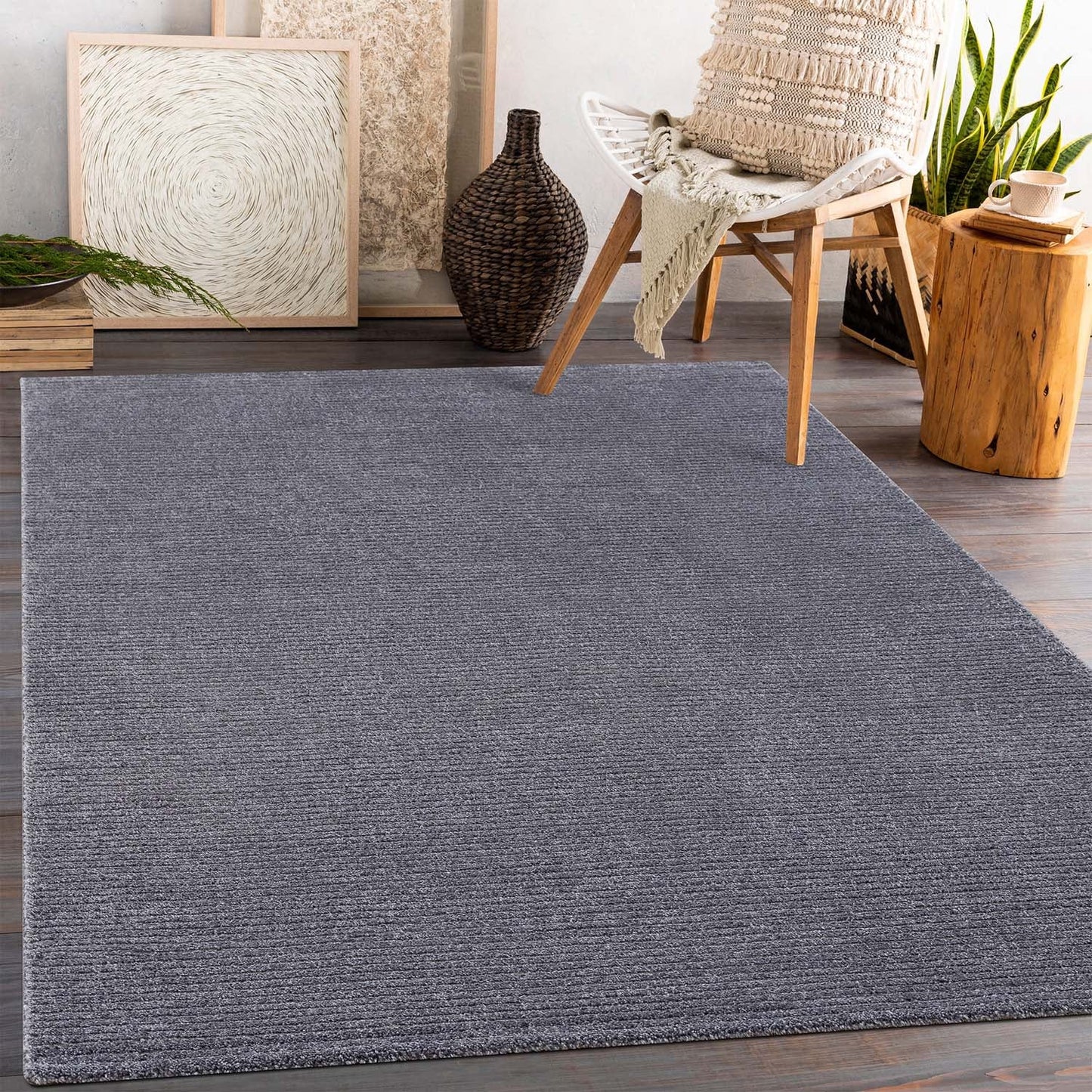 Tapis uni à motifs lignes en relief - Gris