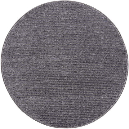 Tapis Rond uni à motifs lignes en relief - Gris