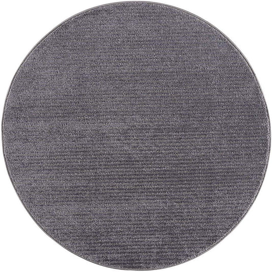 Tapis Rond uni gris à relief linéaire