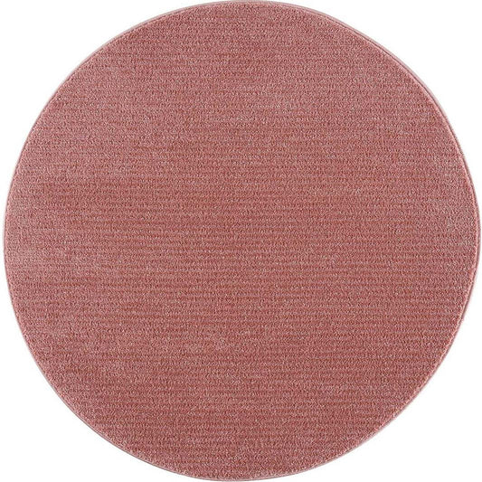 Tapis Rond uni à motifs lignes en relief - Rose