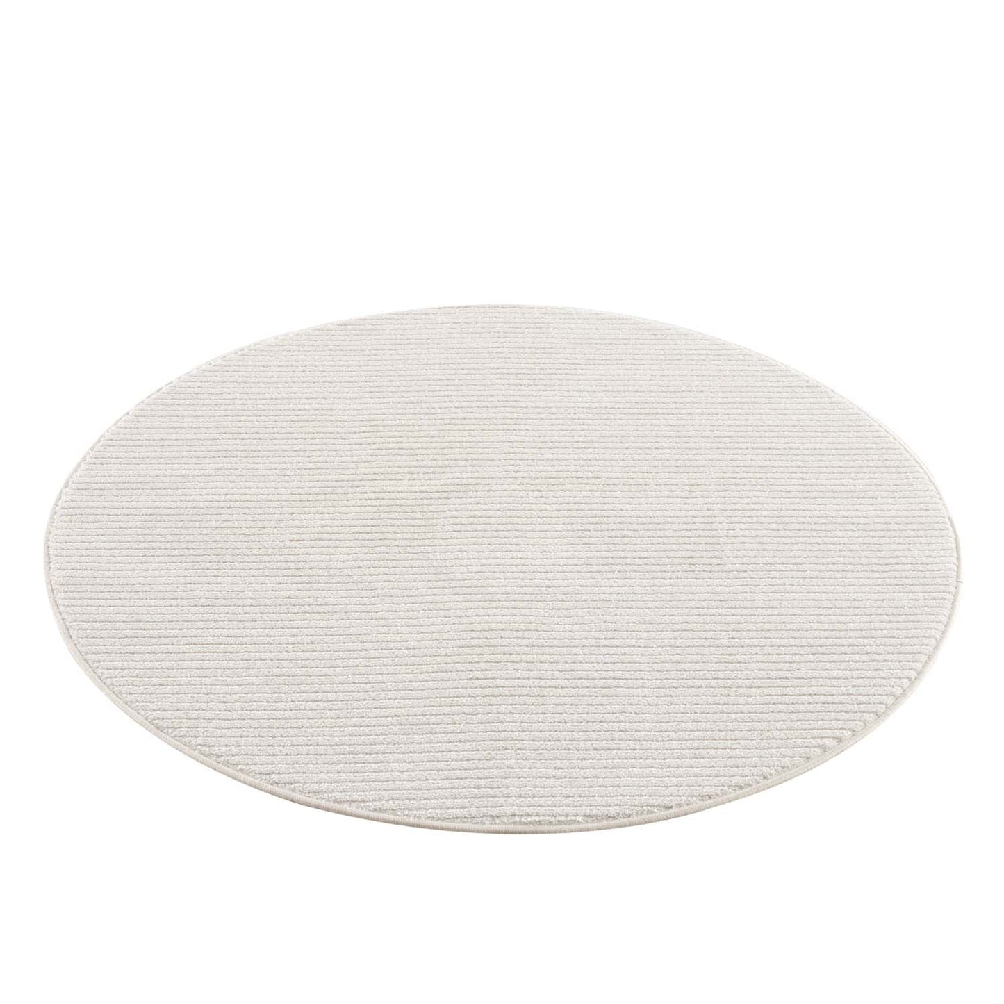 Tapis Rond uni à motifs lignes en relief - Crème