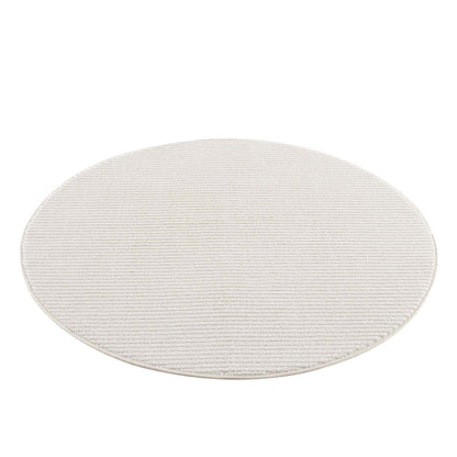 Tapis Rond uni à motifs lignes en relief - Crème