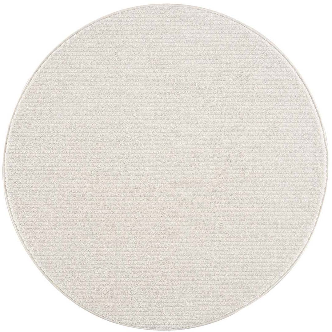 Tapis Rond uni à motifs lignes en relief - Crème