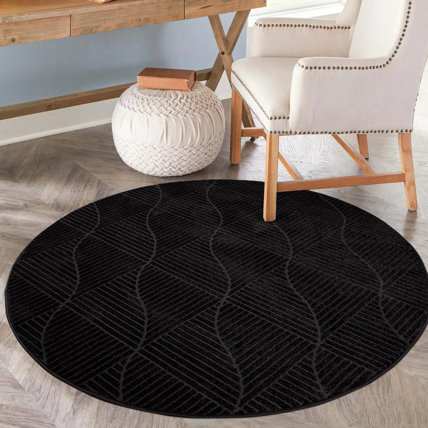 Tapis Rond à motifs géométriques en relief - Anthracite