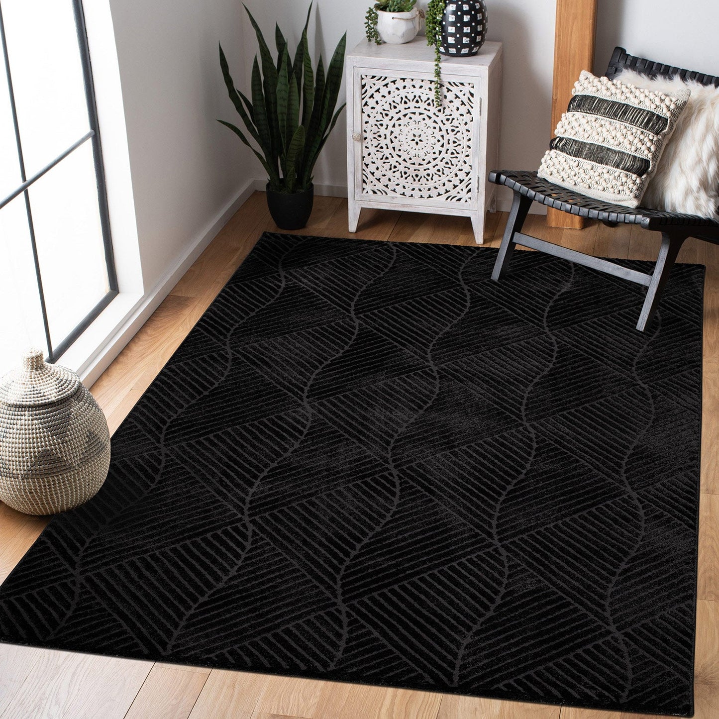 Tapis uni à motifs géométrique en relief - Anthracite