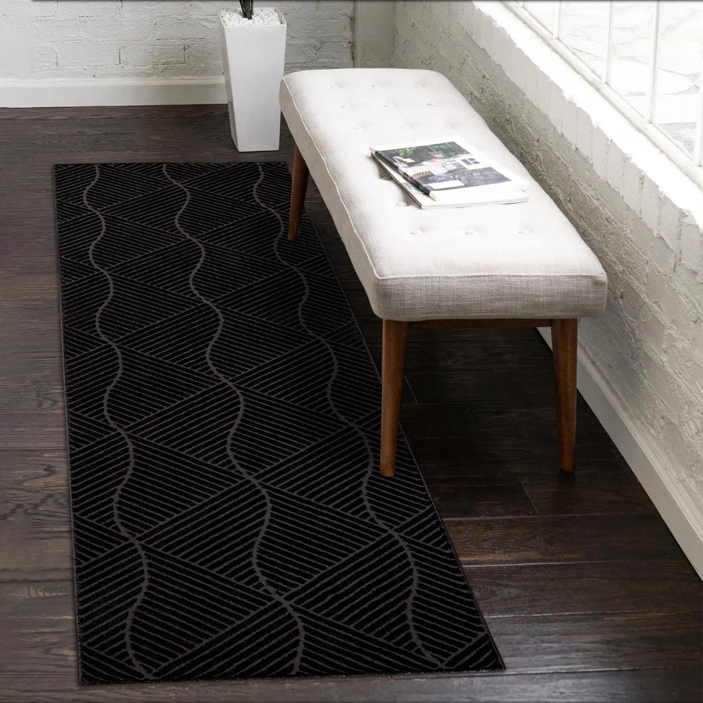 Tapis uni à motifs géométrique en relief - Anthracite