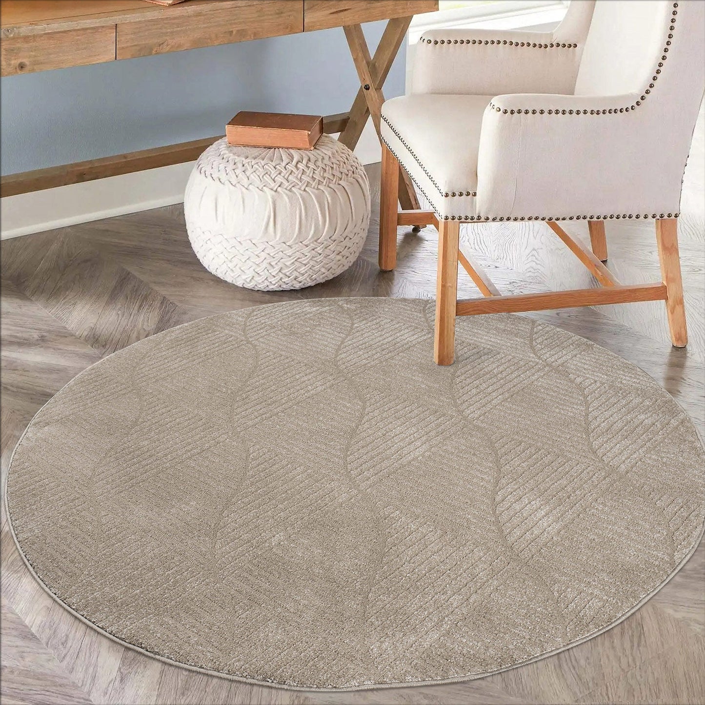 Tapis Rond à motifs géométriques en relief - Beige