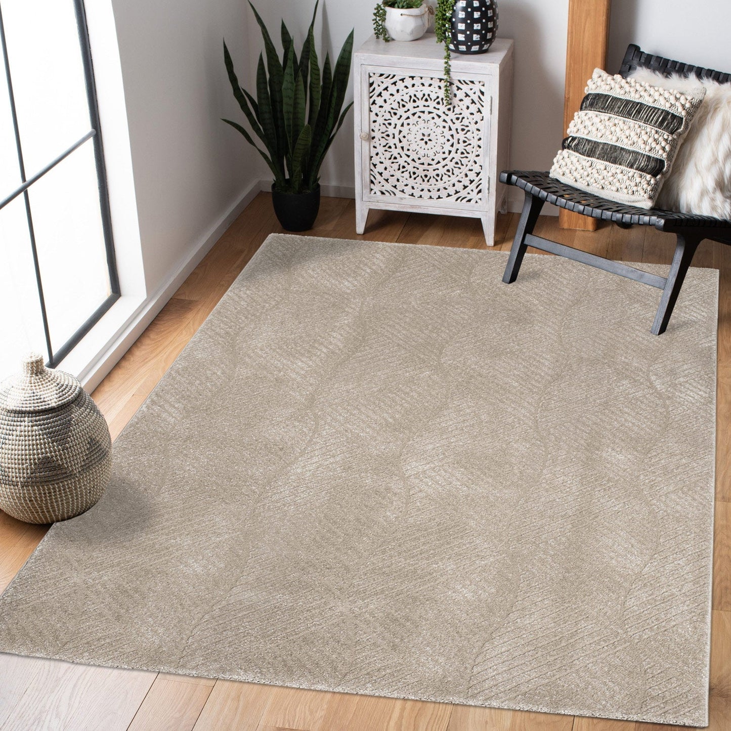 Tapis uni à motifs géométrique en relief - Beige