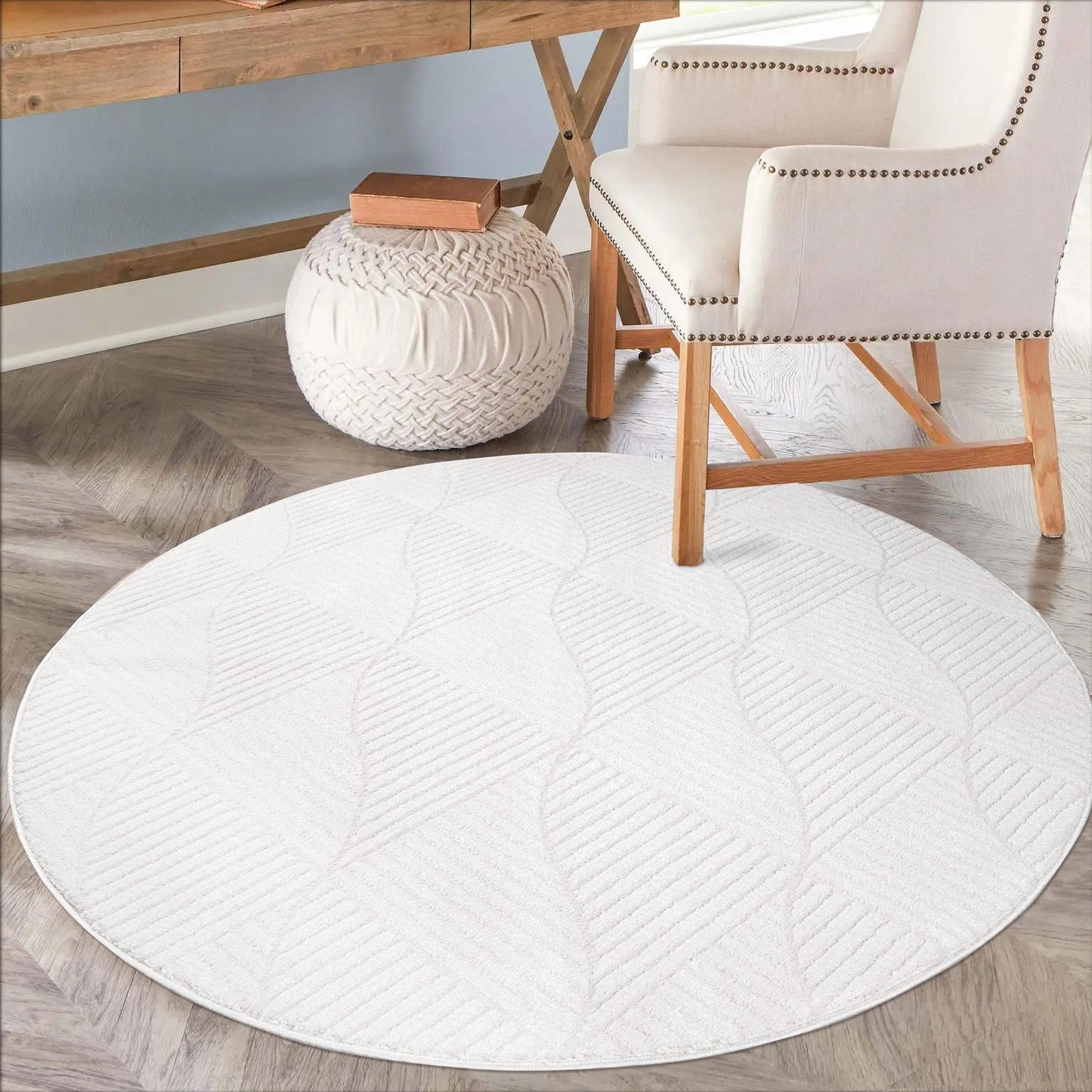 Tapis Rond à motifs géométriques en relief - Crème