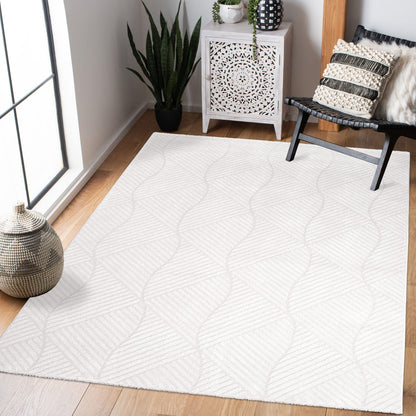 Tapis uni à motifs géométrique en relief - Blanc