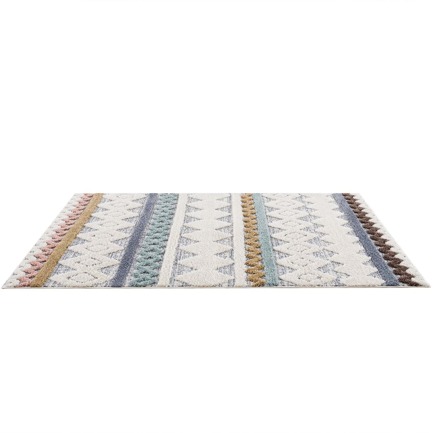 tapis à poils longs et relief multicolore