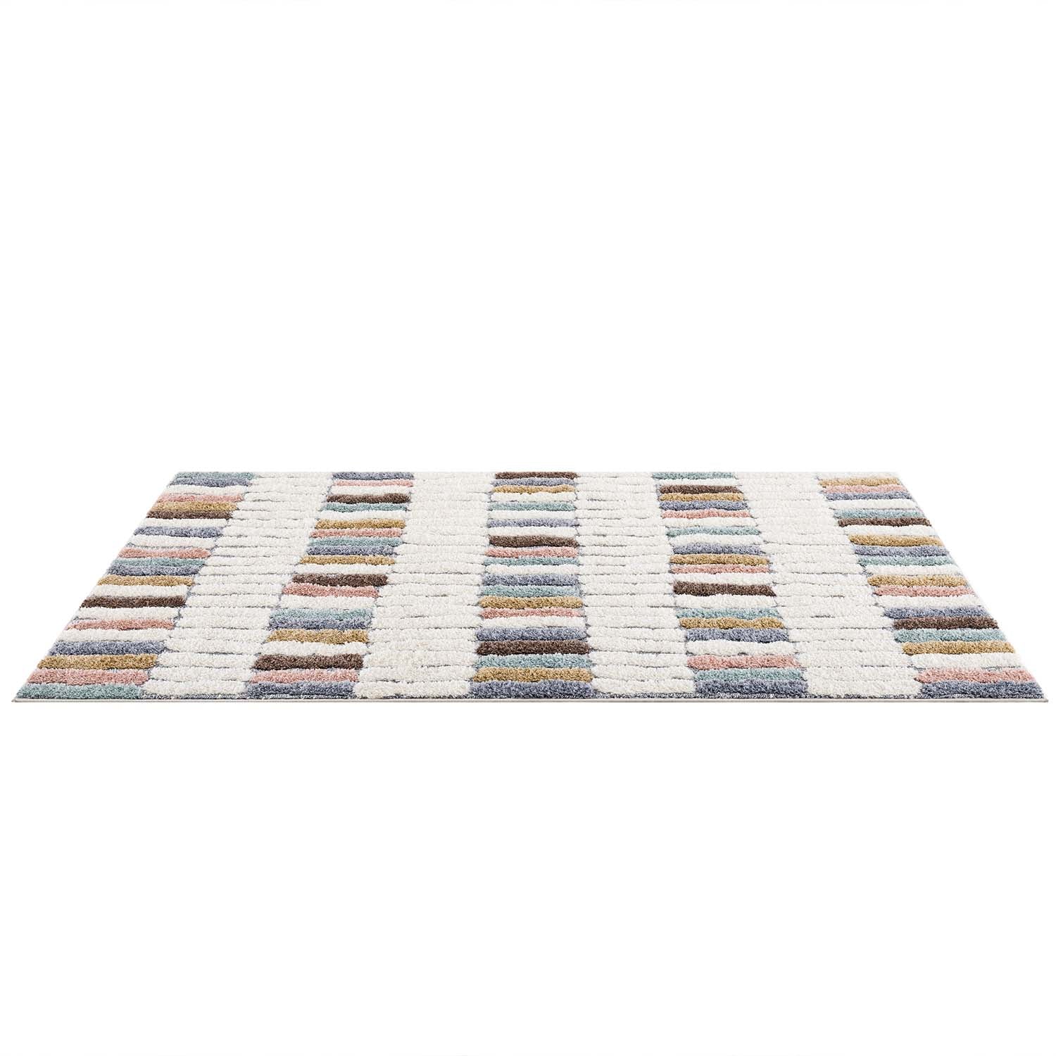 tapis multicolore à poils longs et motifs relief