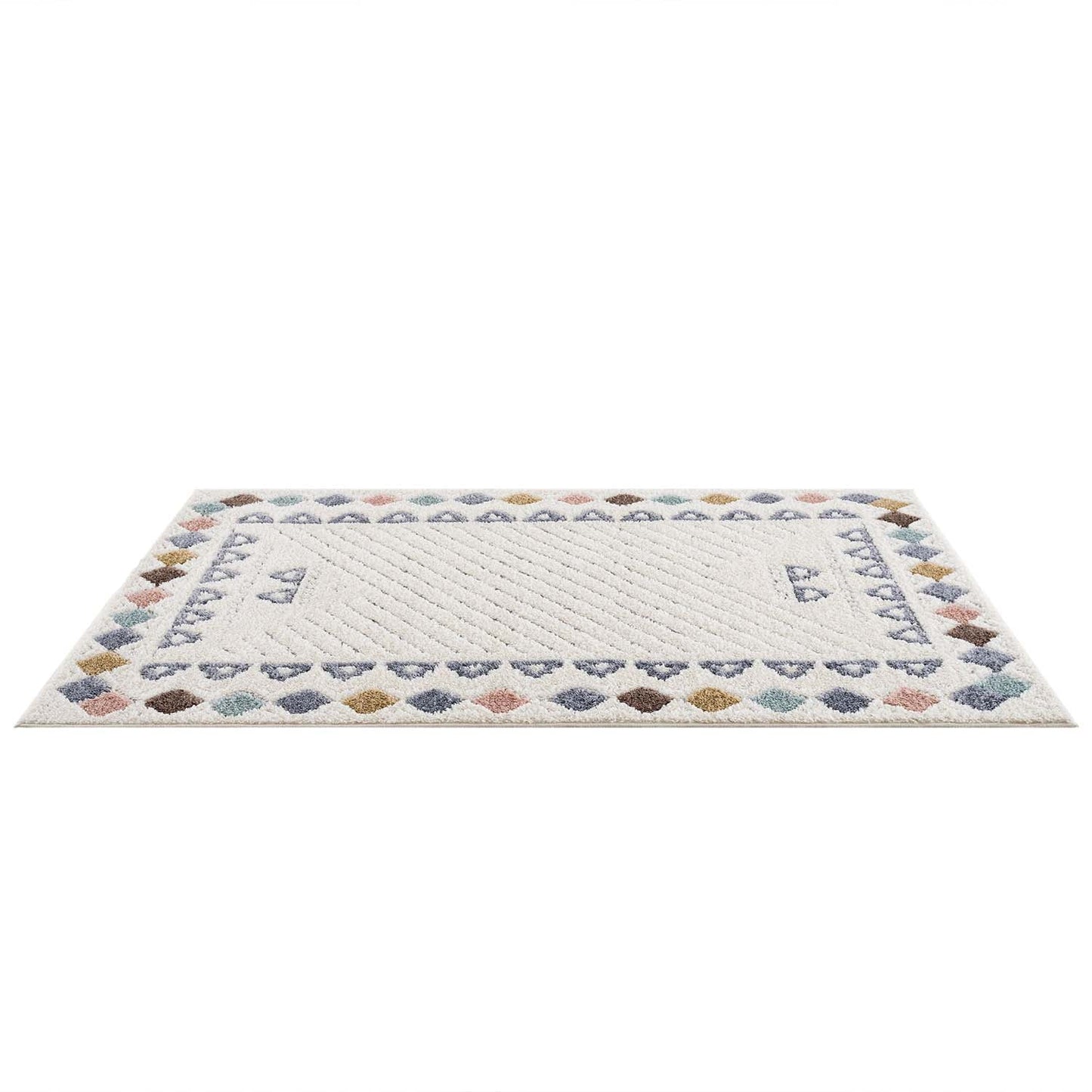 tapis multicolore à poils longs et motifs relief