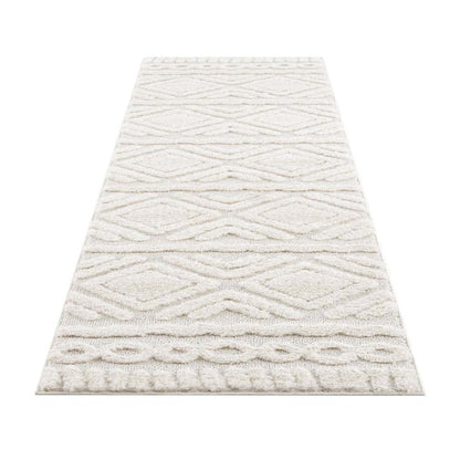 tapis crème à poils longs et motifs relief