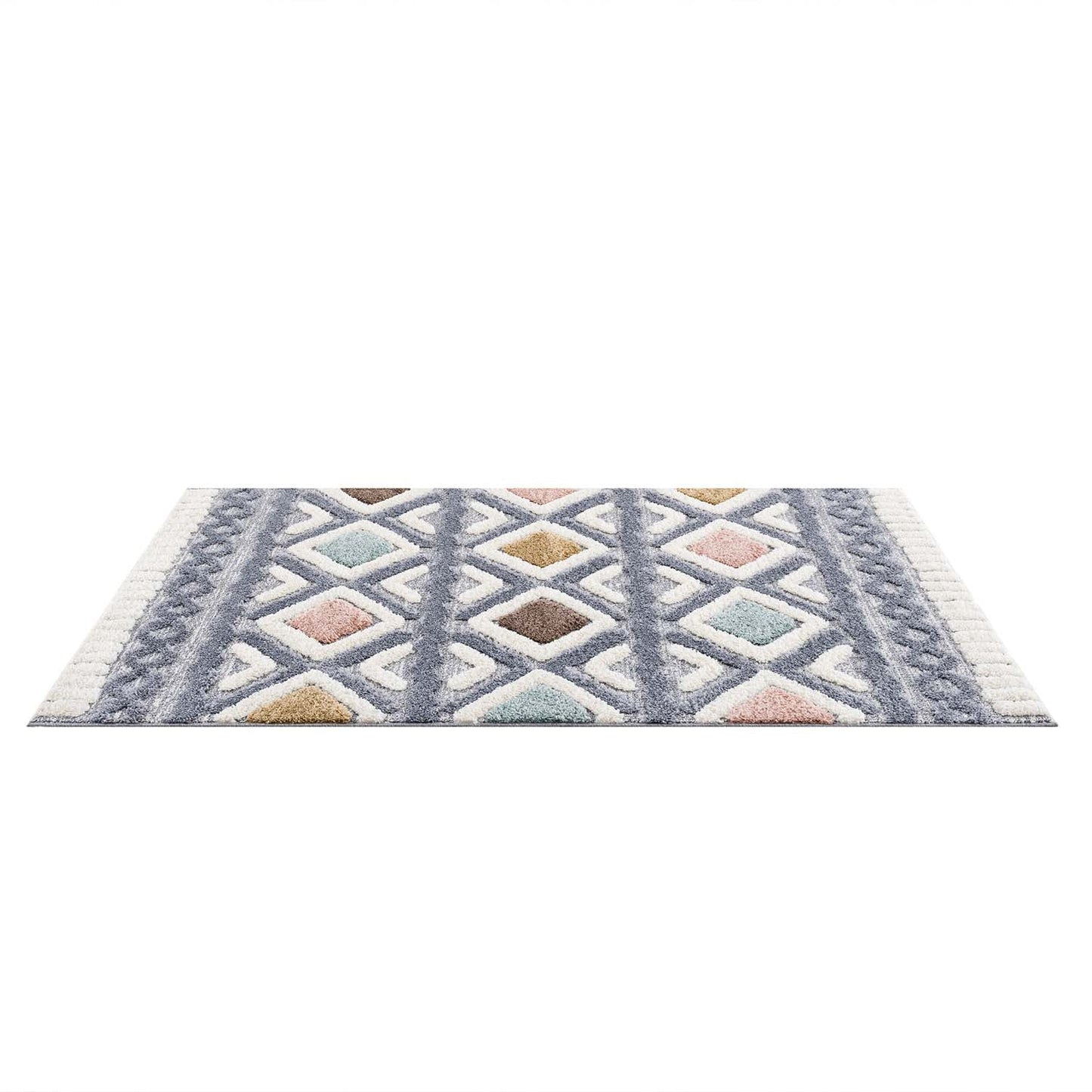 tapis multicolore à poils longs et motifs relief