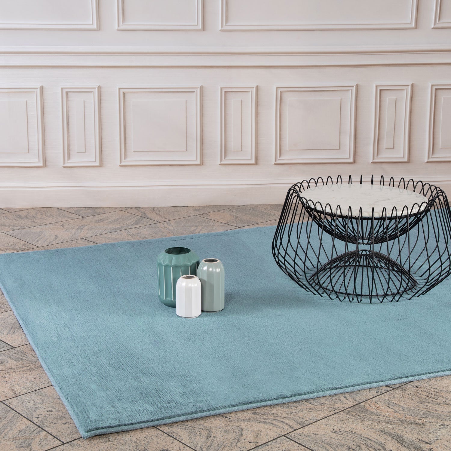 Tapis de Fourrure Velours - Bleu Canard – STUDIO DECO