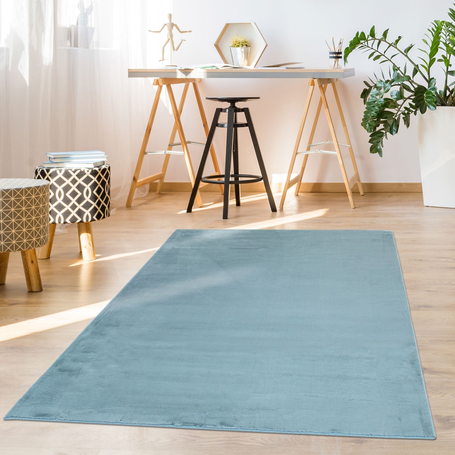 Tapis de Fourrure Velours - Bleu Canard – STUDIO DECO