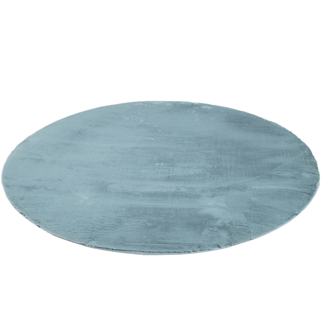 Tapis de Fourrure Rond Velours Bleu Canard