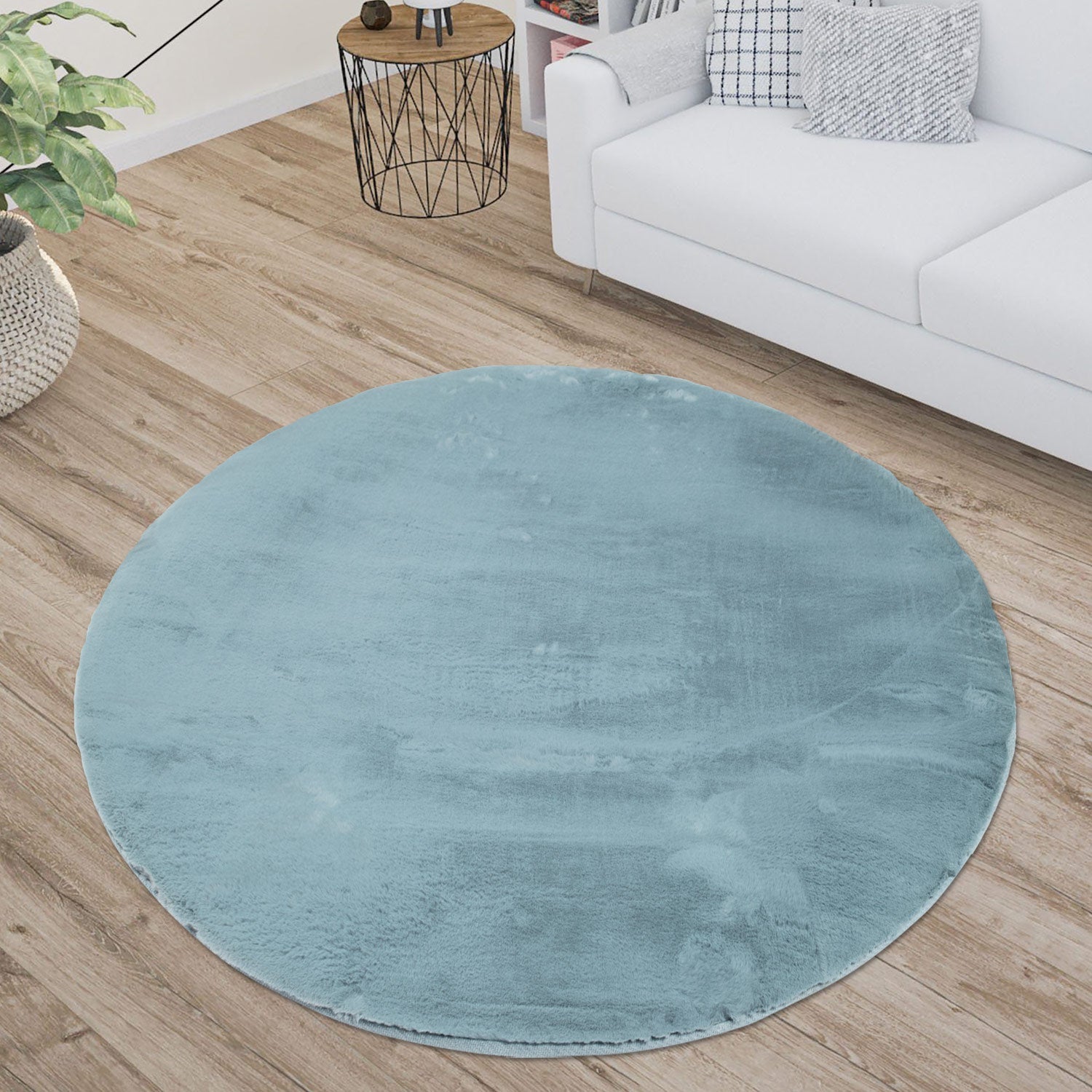 Tapis de Fourrure Rond Velours Bleu Canard – STUDIO DECO