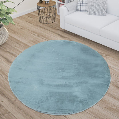 Tapis de Fourrure Rond Velours Bleu Canard