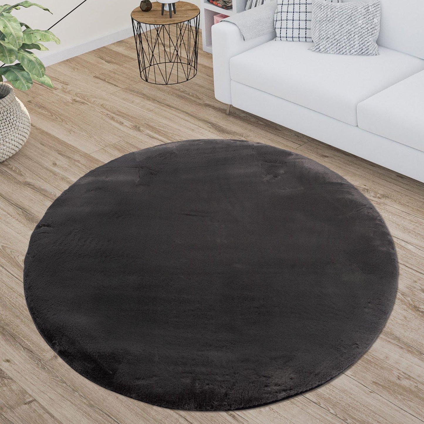 Tapis de Fourrure Rond Velours Graphite