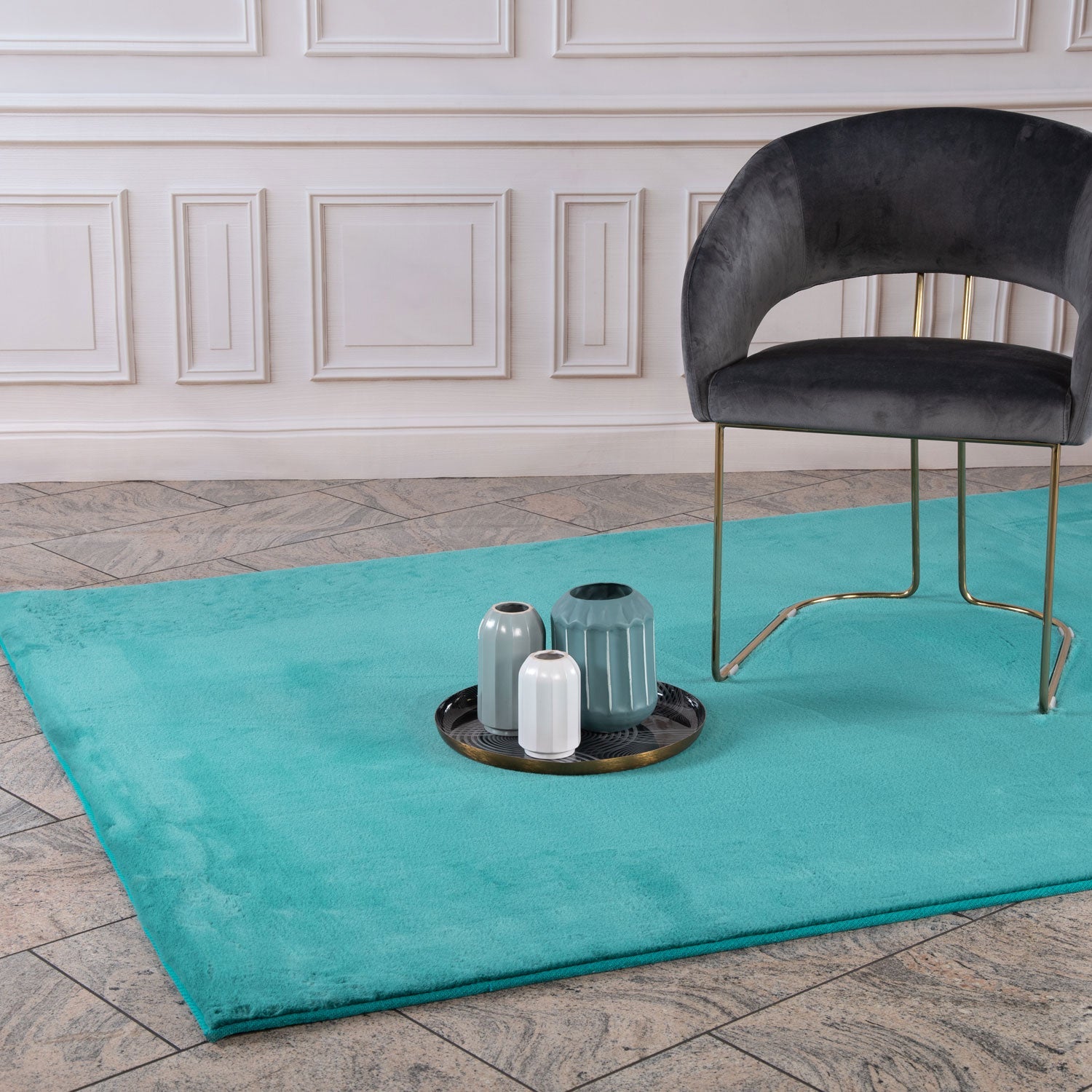 Tapis de Fourrure Velours - BleuVert – STUDIO DECO