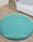 Tapis de Fourrure Rond Velours BleuVert – STUDIO DECO