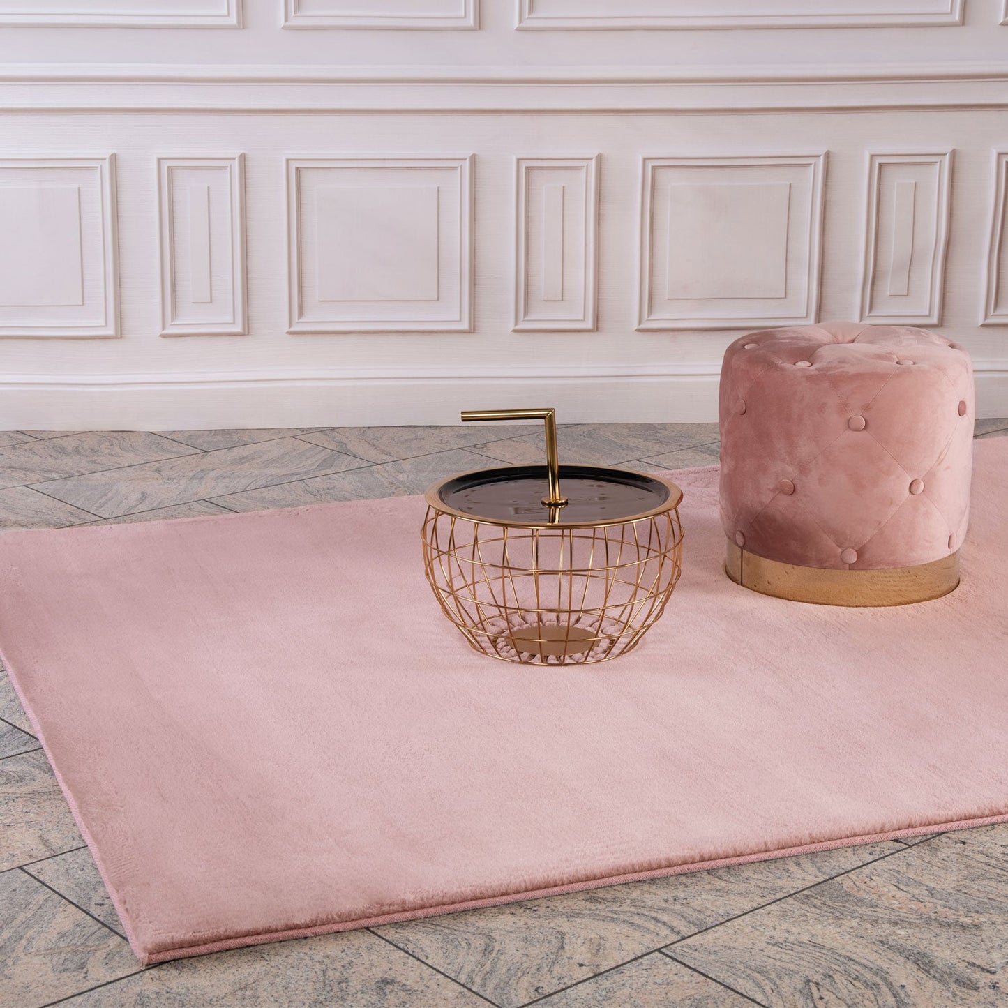 Tapis de Fourrure Velours - Rose Poudré