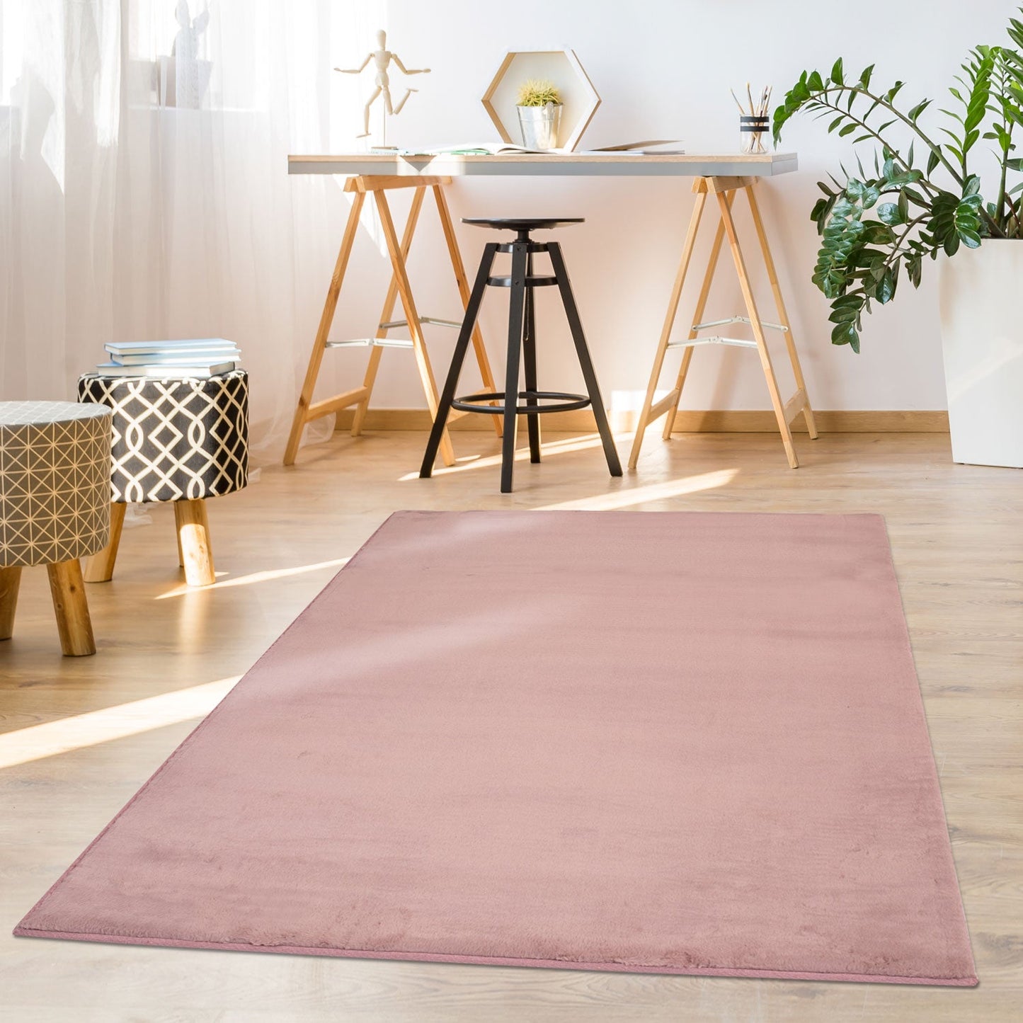 Tapis de Fourrure Velours - Rose Poudré