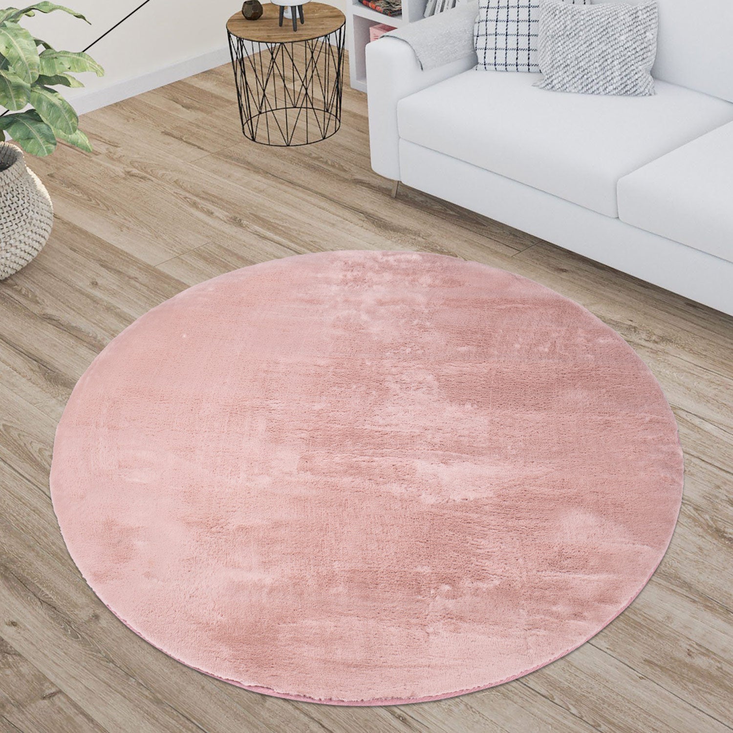 Tapis de Fourrure Rond Velours Rose Poudré – STUDIO DECO