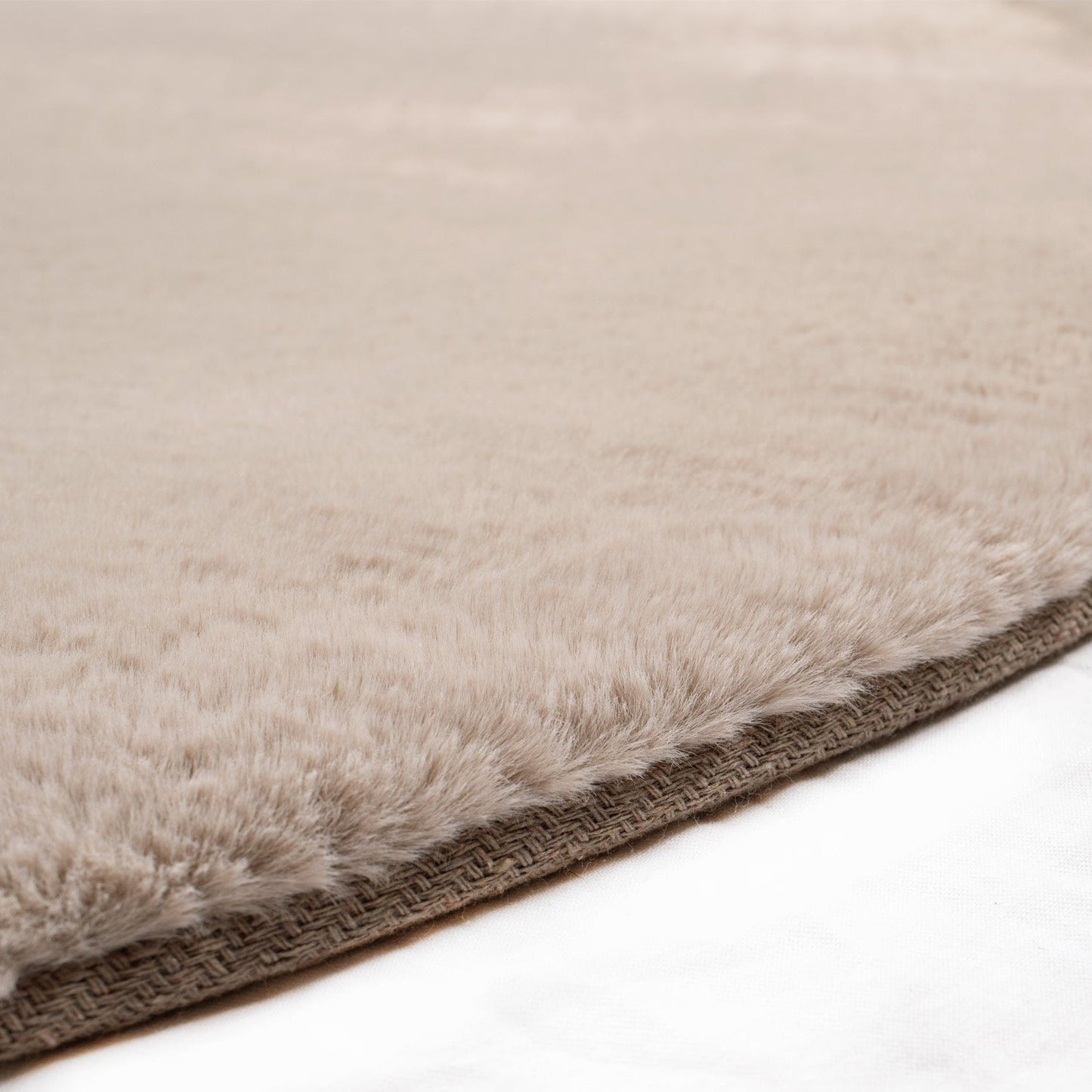 Tapis de Fourrure Rond Velours Beige Taupe