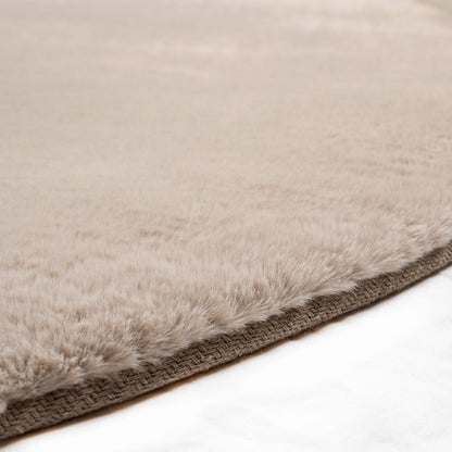 Tapis de Fourrure Rond Velours Beige Taupe