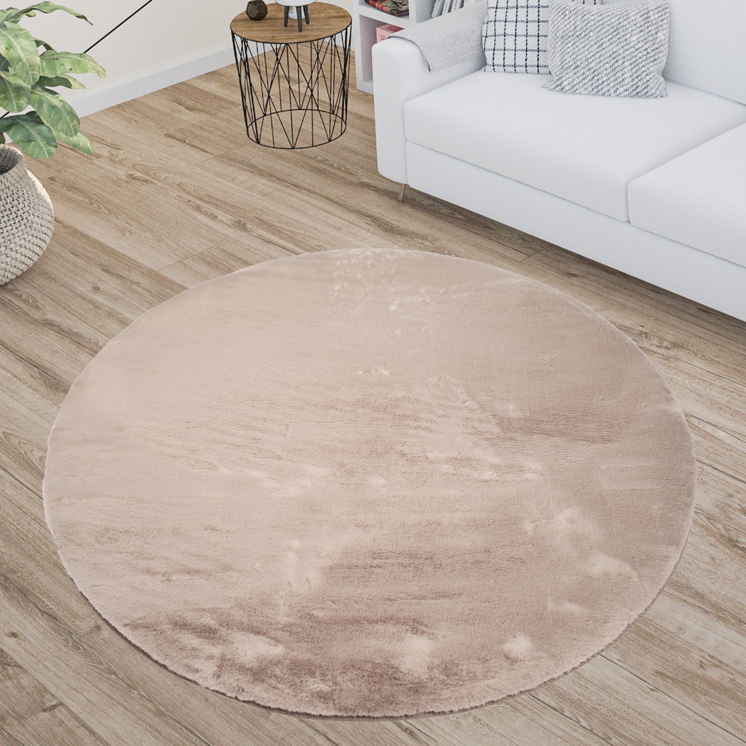 Tapis de Fourrure Rond Velours Beige Taupe – STUDIO DECO
